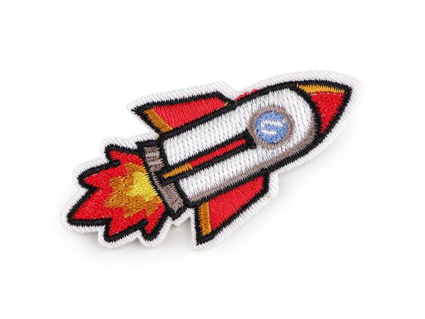 Aufbügler Rakete Weiß, bestickt, zum Aufbügeln
